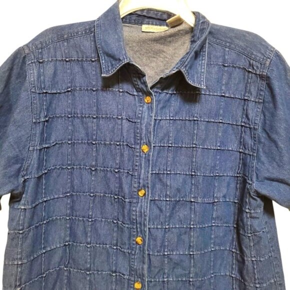 Vintage Textured Denim Button Up Granny Coastal Boho Cotton Large - Picture 7 of 10